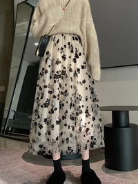 Thumbnail for Mesh Floral Skirt For Women