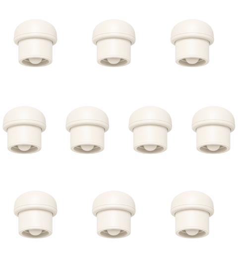 10 white silicone straw covers for tumblers arranged on a transparent background
