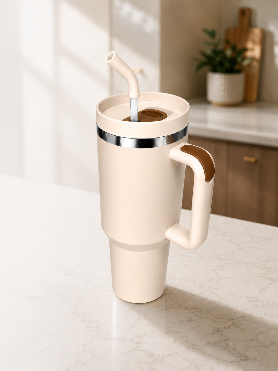 40oz Insulated Travel Tumbler with Handle &amp; Straw Lid