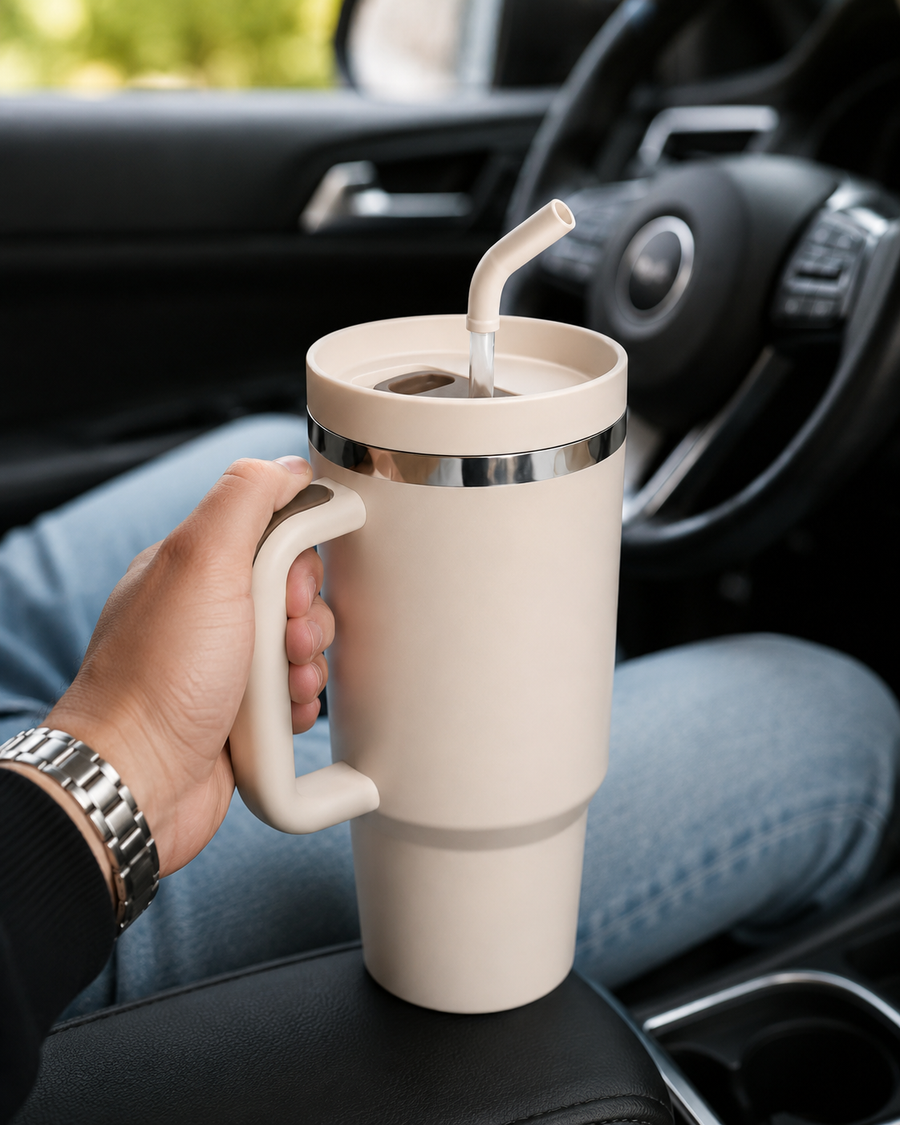 40oz Insulated Travel Tumbler with Handle &amp; Straw Lid