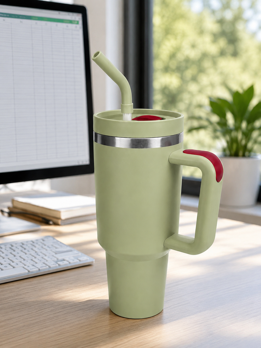 40oz Insulated Travel Tumbler with Handle &amp; Straw Lid
