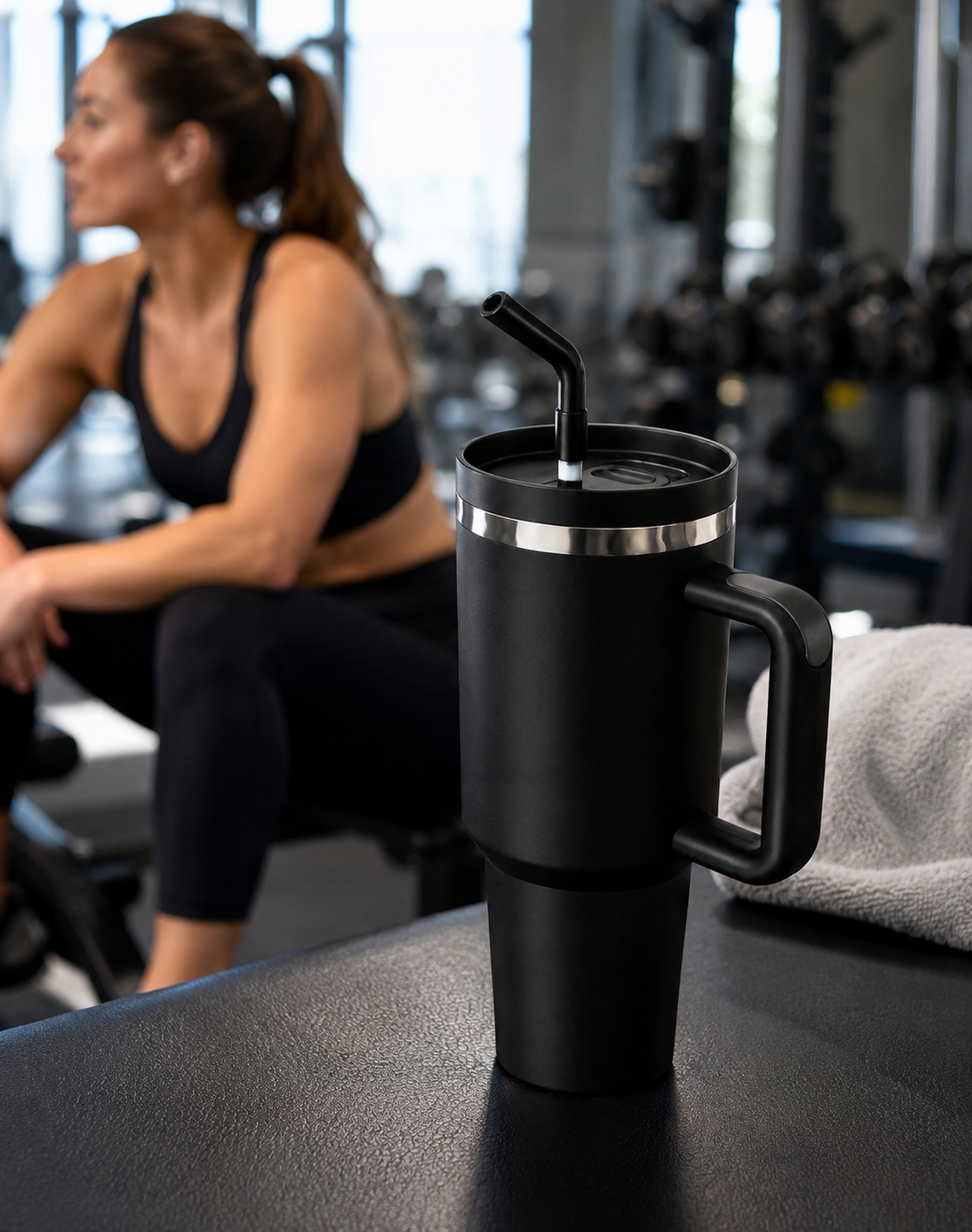 40oz Insulated Travel Tumbler with Handle & Straw Lid