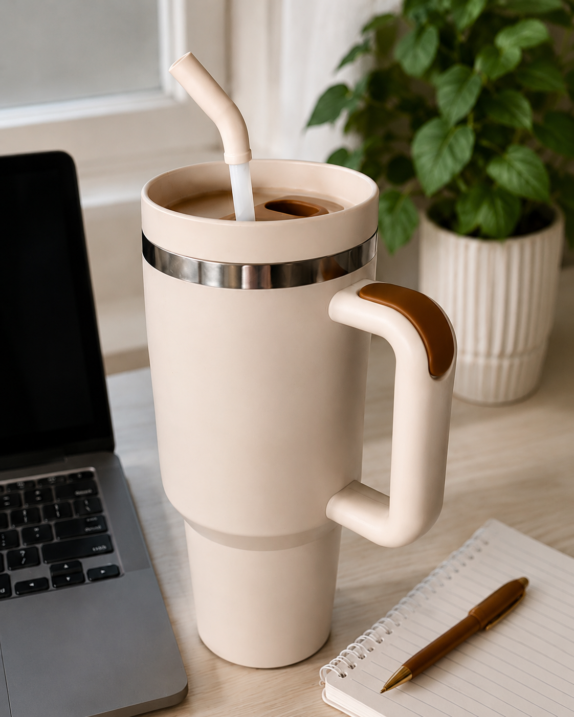 40oz Insulated Travel Tumbler with Handle & Straw Lid