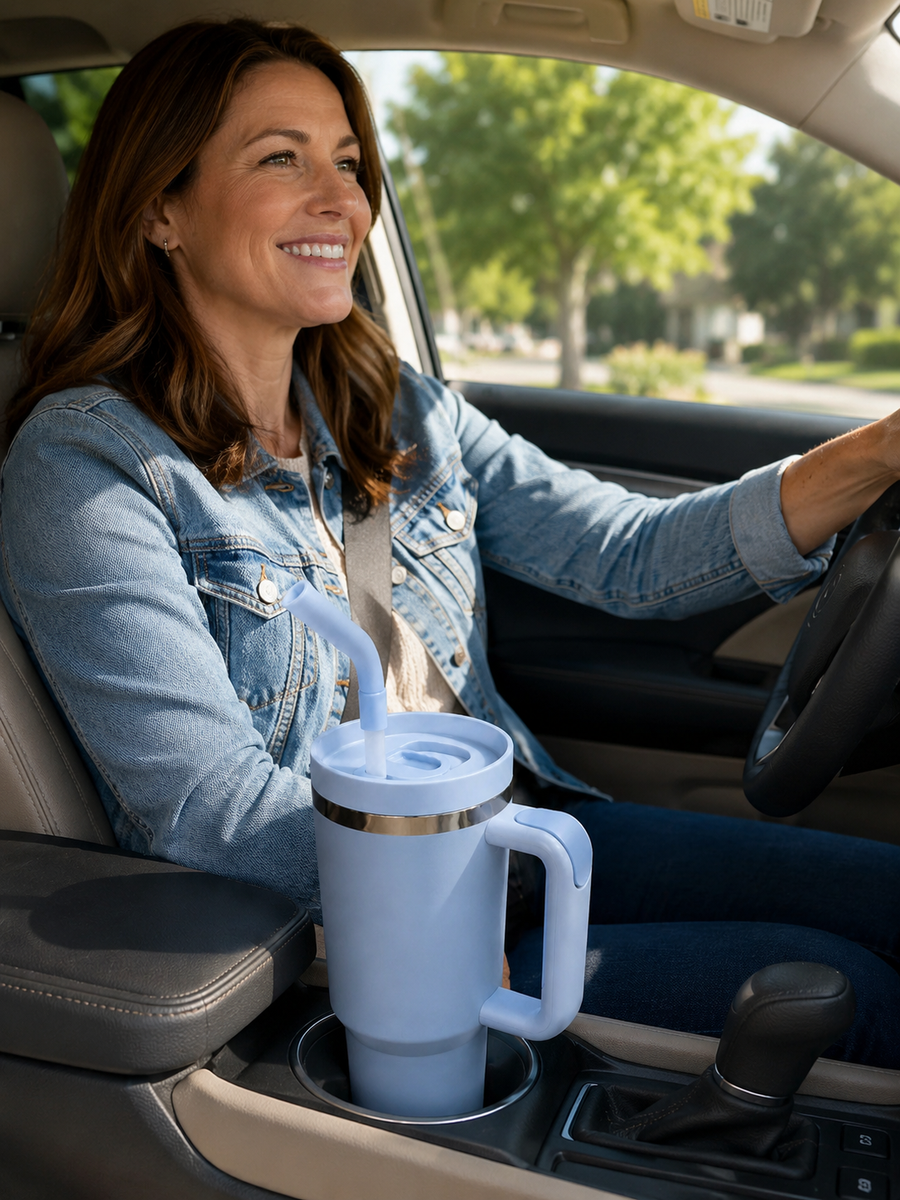 40oz Insulated Travel Tumbler with Handle &amp; Straw Lid