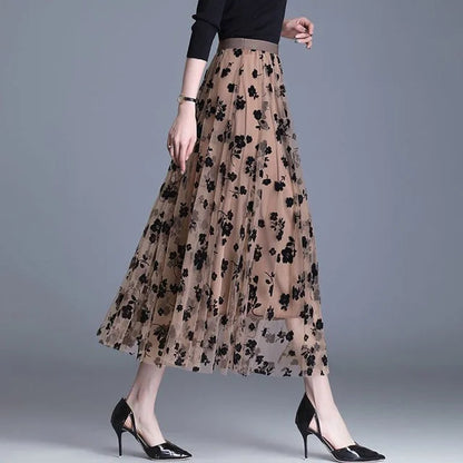 Mesh Floral Skirt For Women