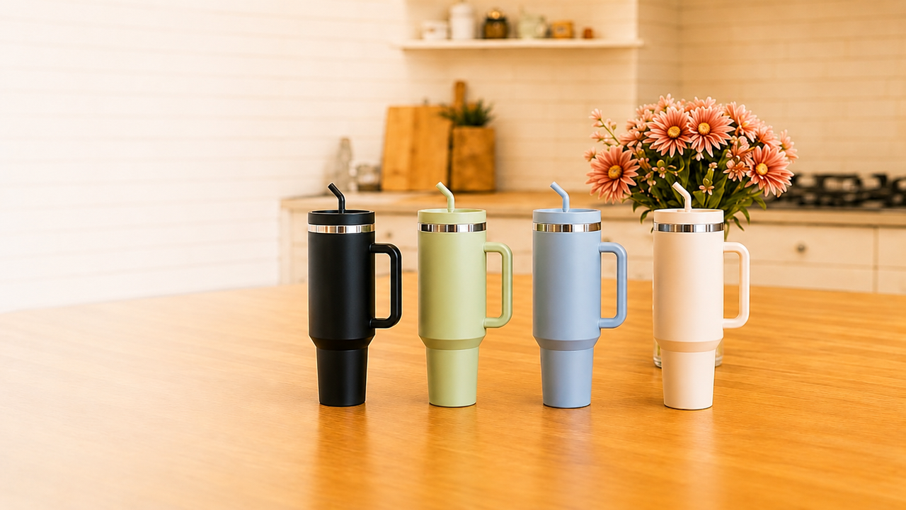 40oz Insulated Travel Tumbler with Handle & Straw Lid