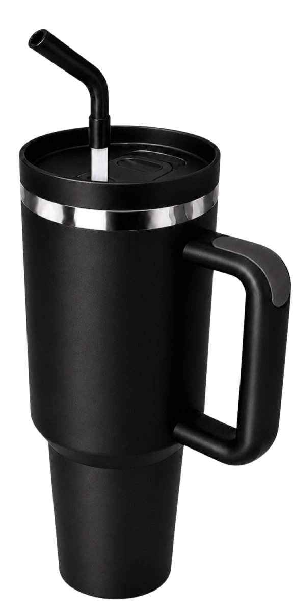 40oz Insulated Travel Tumbler with Handle & Straw Lid — Black