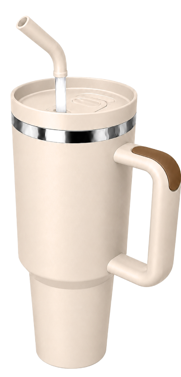 40oz Insulated Travel Tumbler with Handle & Straw Lid — Cream