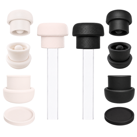 Pearl and black silicone straw cover caps for tumblers