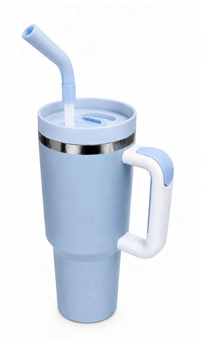 40oz Insulated Travel Tumbler with Handle & Straw Lid — Blue