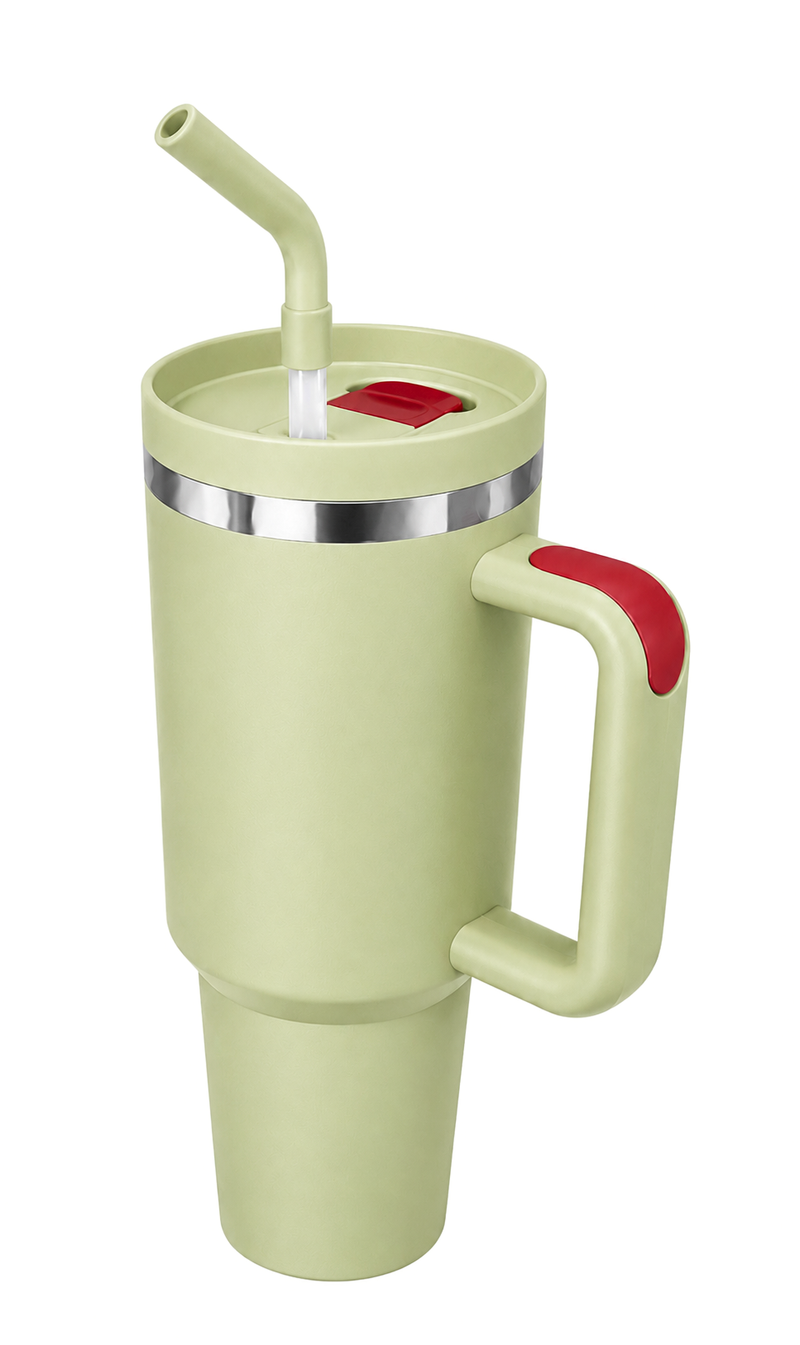 40oz Insulated Travel Tumbler with Handle & Straw Lid — Green