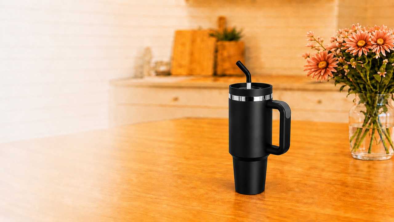 40oz Insulated Travel Tumbler with Handle & Straw Lid