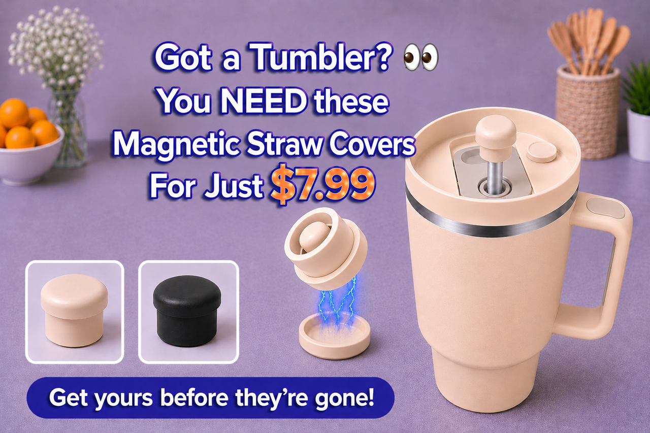 Magnetic silicone straw cover caps for 40oz tumblers in pearl white and black, featuring leak-proof magnetic closure, reusable food-grade silicone construction, and dust, spill, and germ protection for insulated travel tumblers with reusable straws.