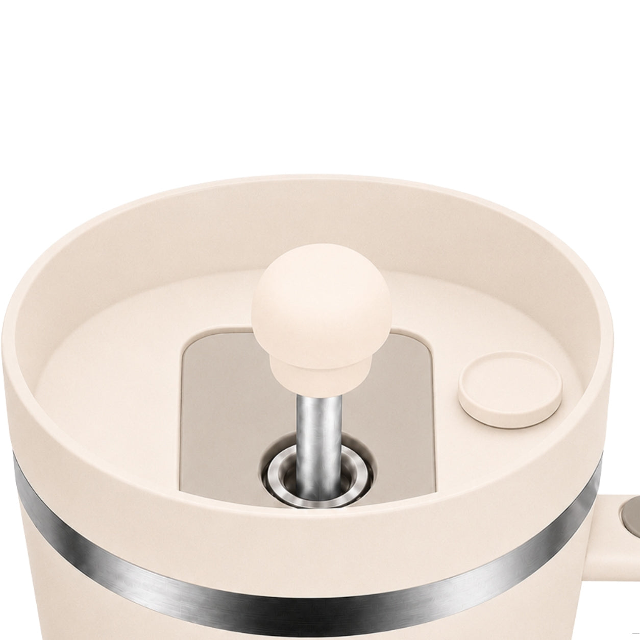 Pearl white magnetic silicone straw cover cap attached to a reusable straw on a 40oz tumbler, helping protect drinks from dust, spills, and debris.